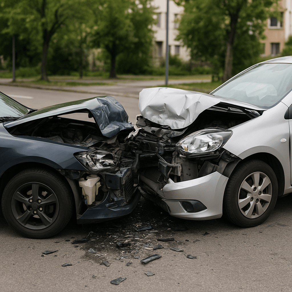 Car accident scene showing collision damage